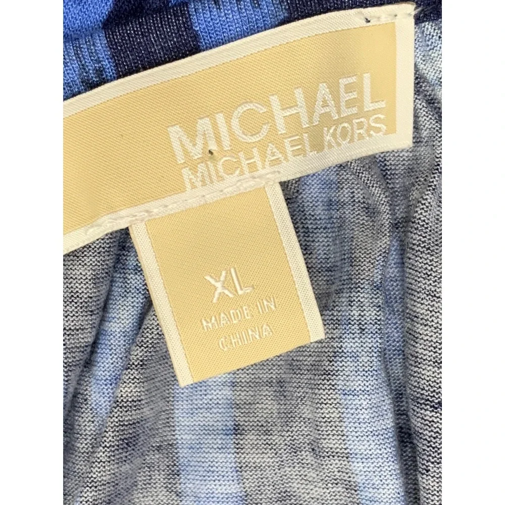Michael Michael Kors Women's Blue Ikat Stripe Viscose Scoop Neck Blouse XL
